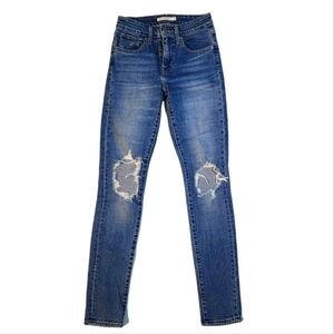 Levi's 721 Hi-rise Skinny Size 24 Blue Distressed